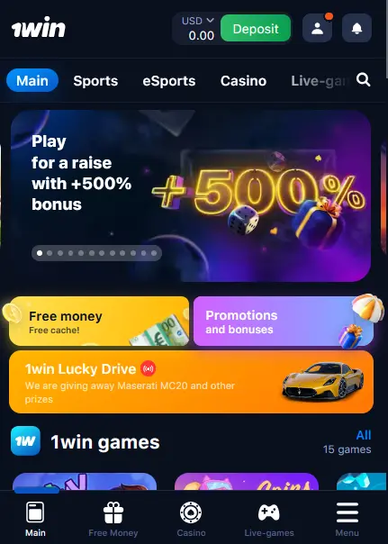 1Win Mobile Interface